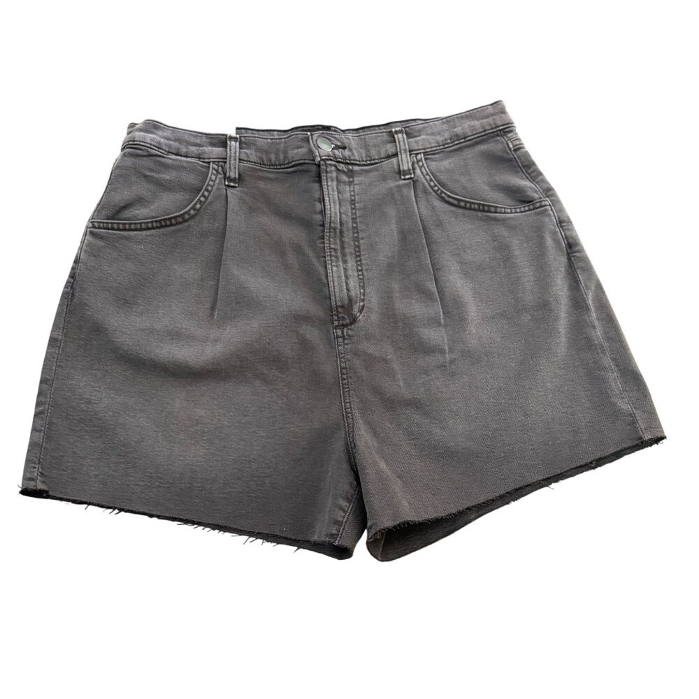 Joe's Collection Black Cat Raw Hem Pleated High Waist Denim Shorts, Size 33 NWT
